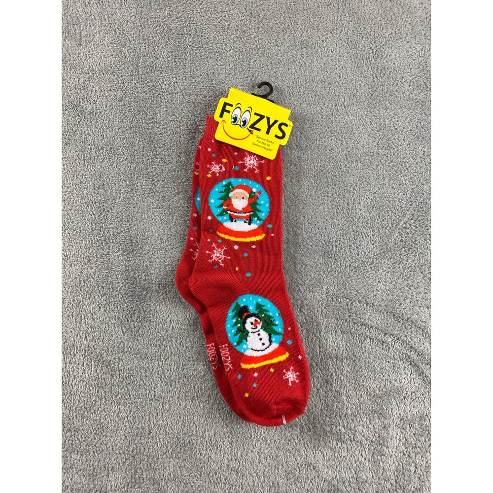 Foozys Kids Christmas Snow Globe‎ Santa Snowman Crew Socks Red